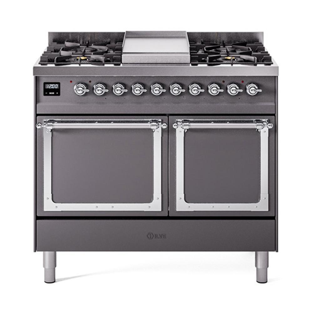 Ilve UND40FQNMPMGC Ilve Und40Fqnmpmgc Nostalgie Ii Noblesse 40" Dual Fuel Range (Natural Gas, Solid Door, Graphite Matte, Chrome)