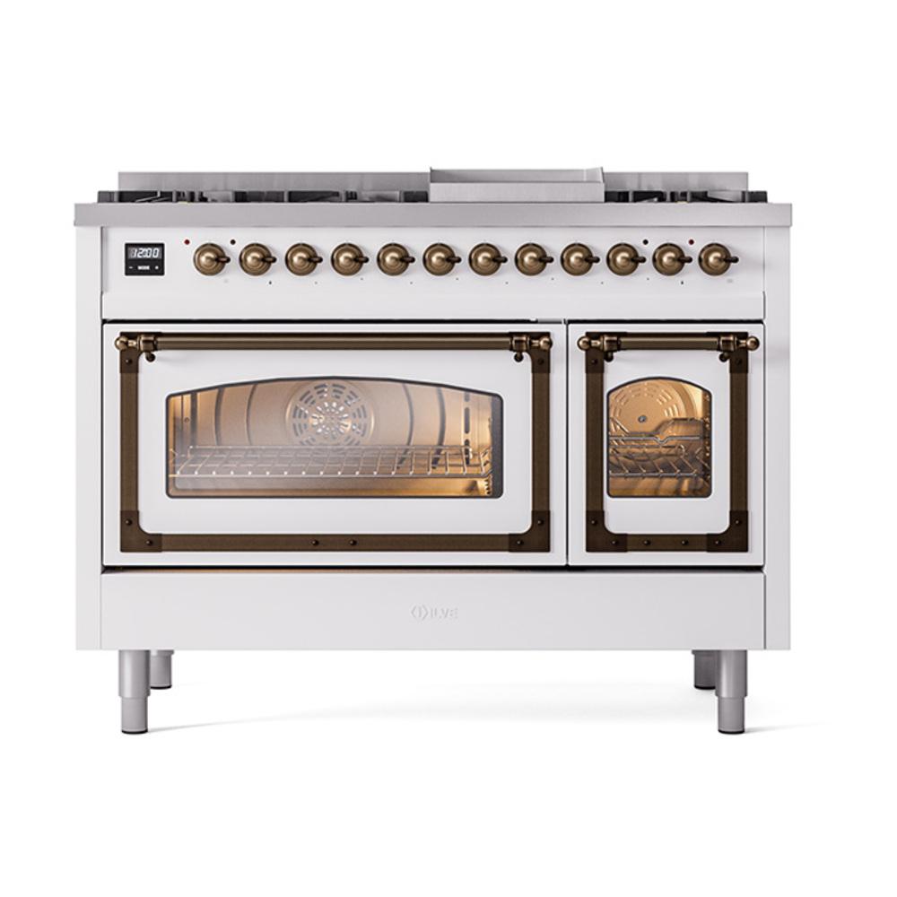 Ilve UN48FNMPRABLP Ilve Un48Fnmprablp Nostalgie Ii Noblesse 48" Dual Fuel Range (8 Sealed Burners + Griddle, Liquid Propane, Triple Glass Door, Ral, Burnished)