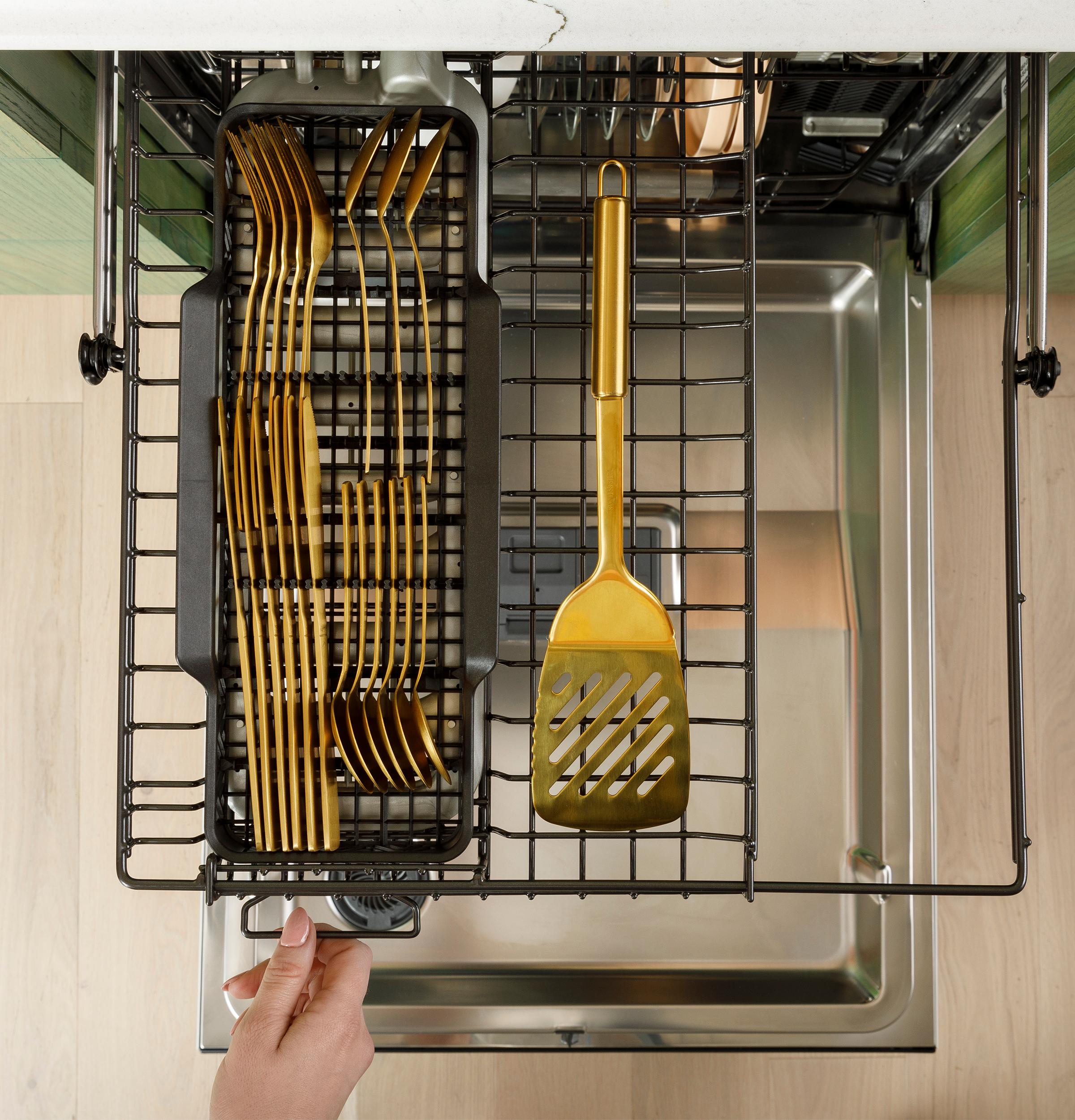 Cafe CDP888M5VS5 Café™ Customfit Energy Star Stainless Interior Smart Dishwasher With Ultra Wash Top Rack And Dual Convection Ultra Dry, Led Lights, 39 Dba In Platinum Glass