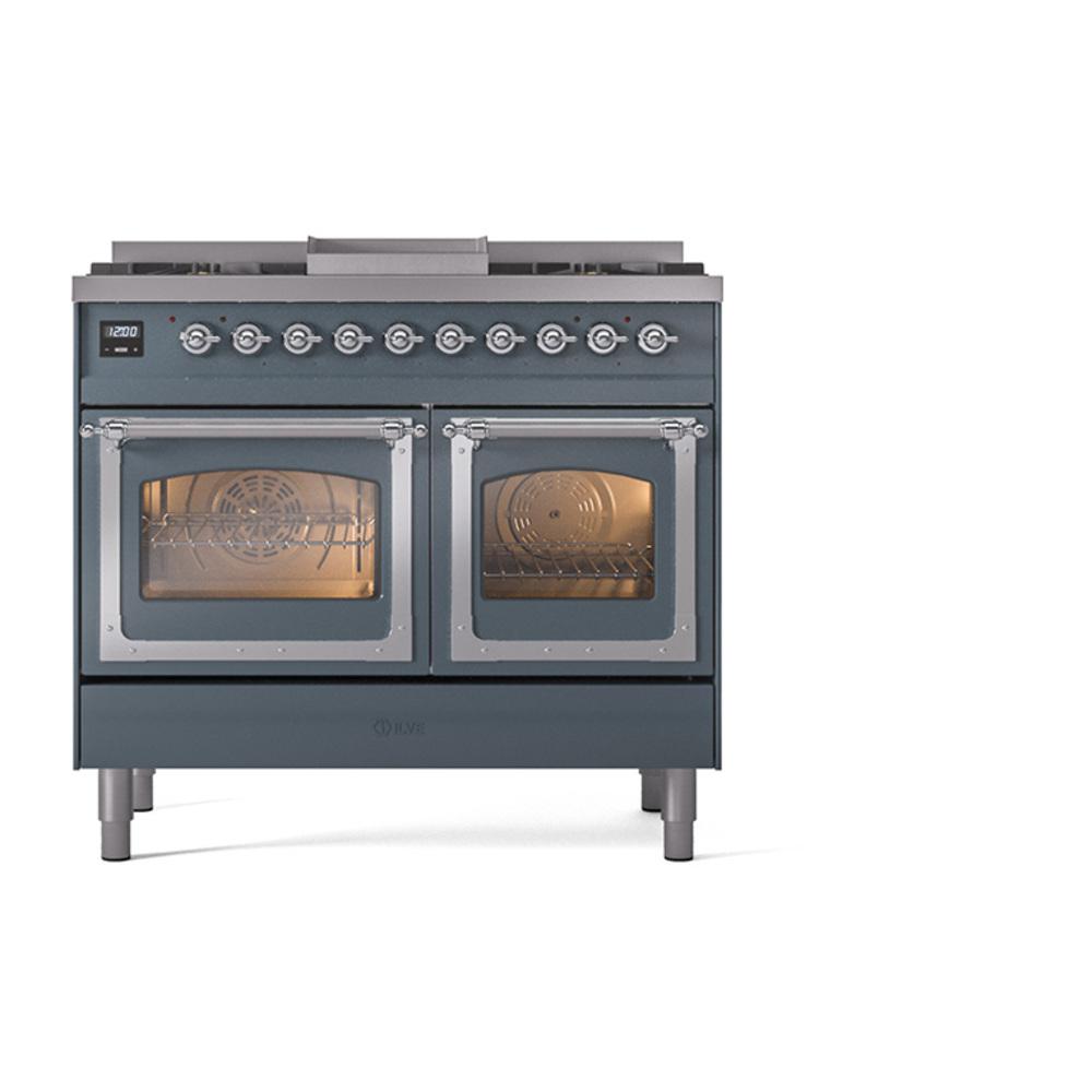 Ilve UND40FNMPBGCLP Ilve Und40Fnmpbgclp Nostalgie Ii Noblesse 40" Dual Fuel Range (Liquid Propane, Triple Glass Door, Blue Grey, Chrome)