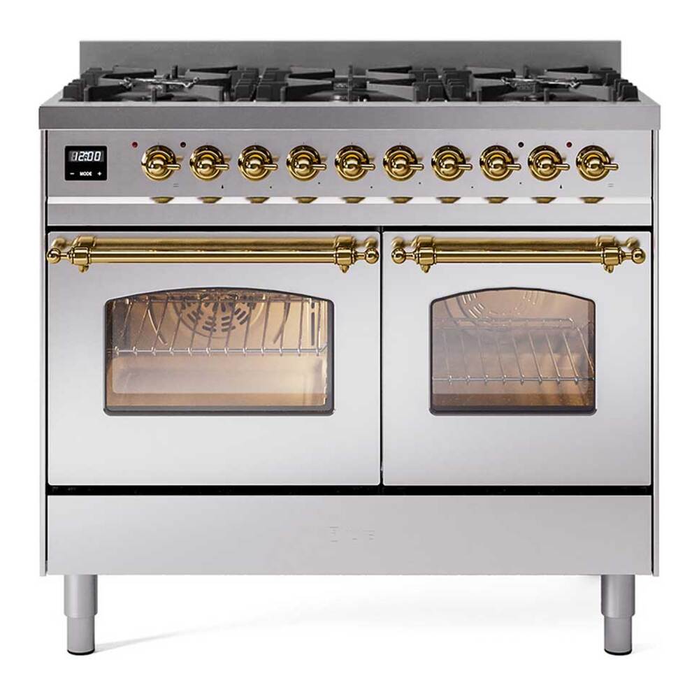 Ilve UPD406NMPSSG Ilve Upd406Nmpssg Nostalgie Ii 40 Inch Dual Fuel Range With 6 Total Black Brass Burners (Limited Edition) (Natural Gas, Stainless Steel)