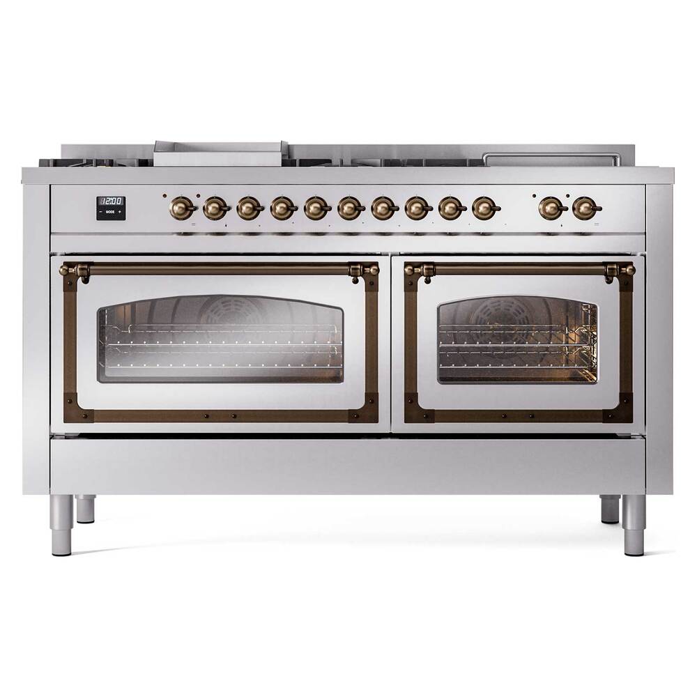 Ilve UN60FSNMPRABLP Ilve Un60Fsnmprablp Nostalgie Ii Noblesse 60" Dual Fuel Range (7 Sealed Burners + Griddle + French Top, Liquid Propane, Triple Glass Door, Ral, Burnished)