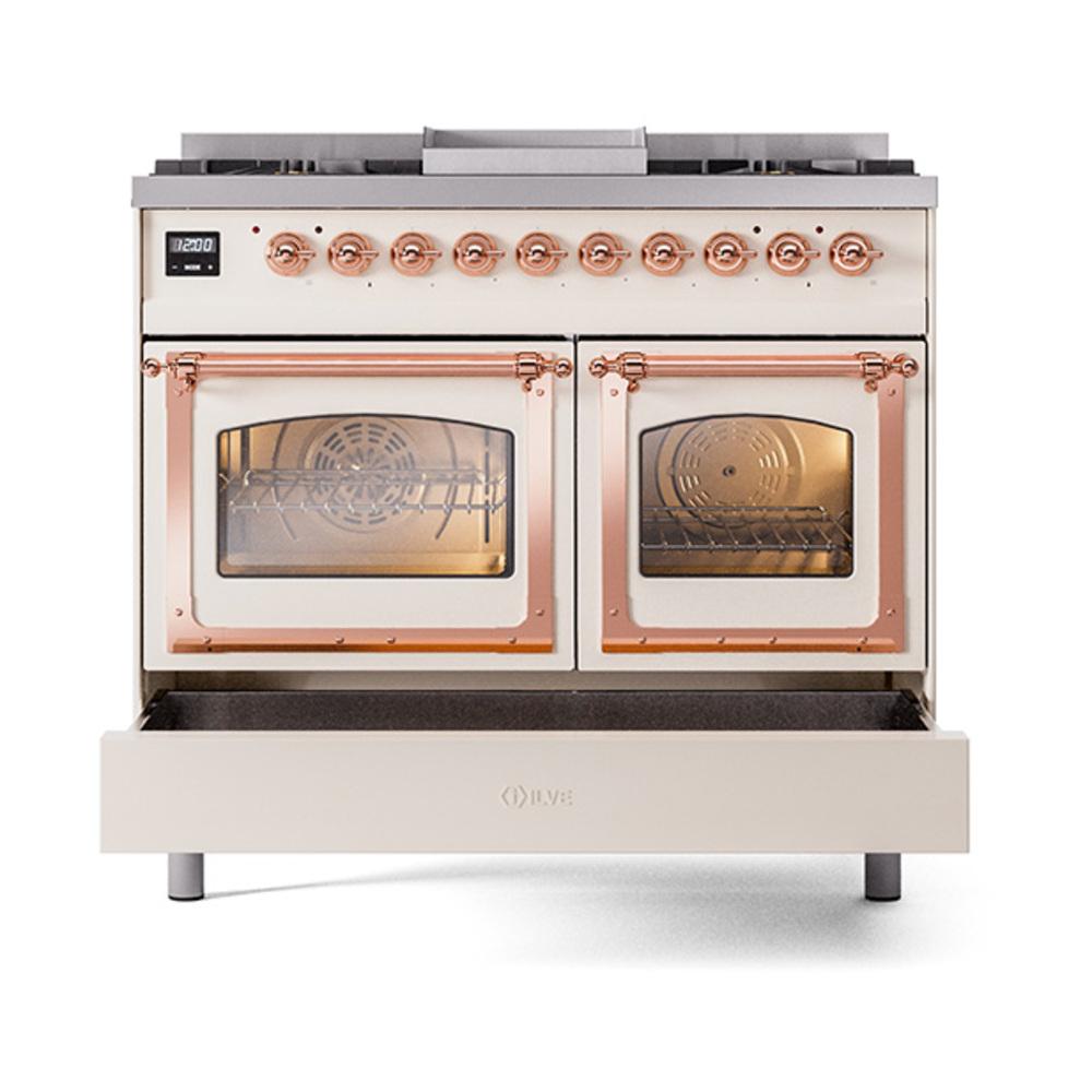 Ilve UND40FNMPAWPLP Ilve Und40Fnmpawplp Nostalgie Ii Noblesse 40" Dual Fuel Range (Liquid Propane, Triple Glass Door, Antique White, Copper)