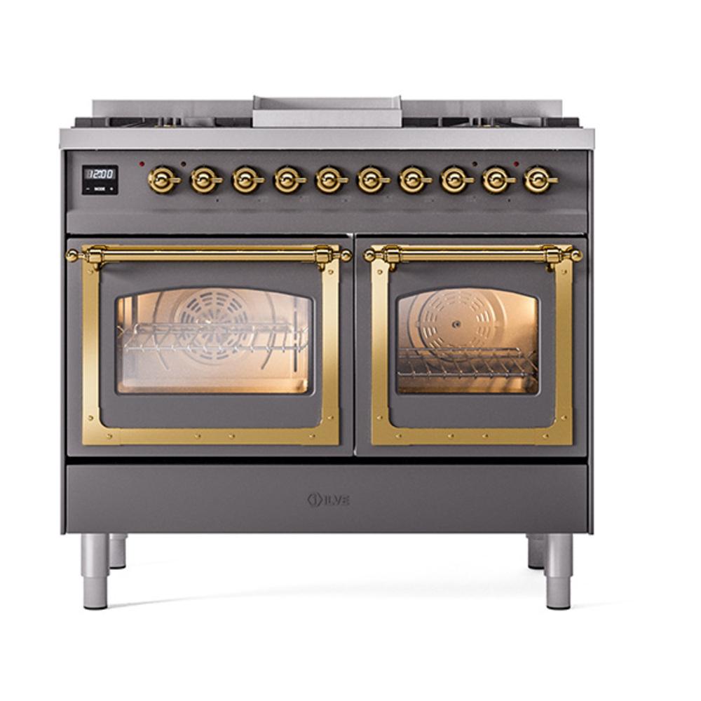 Ilve UND40FNMPMGGLP Ilve Und40Fnmpmgglp Nostalgie Ii Noblesse 40" Dual Fuel Range (Liquid Propane, Triple Glass Door, Graphite Matte, Brass)