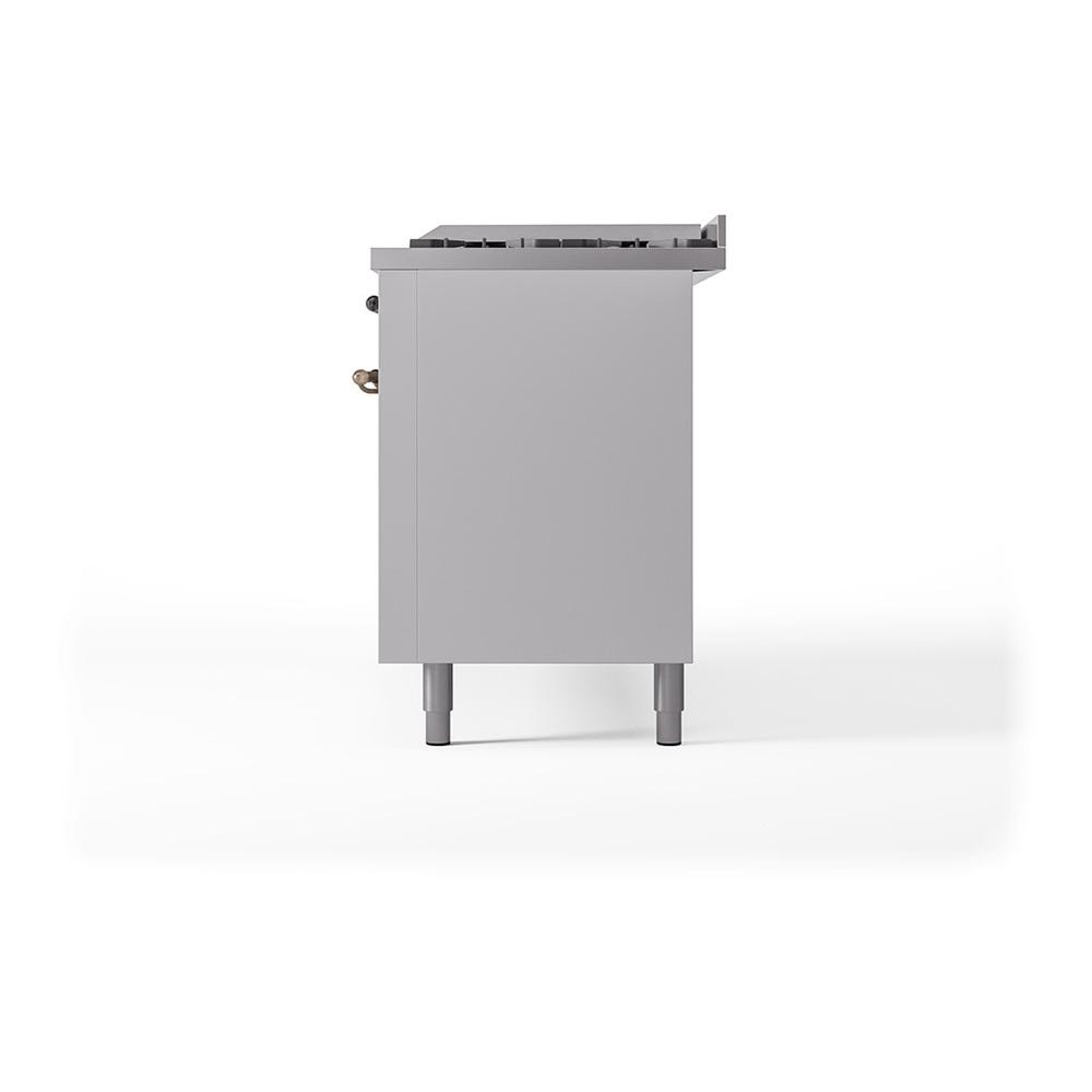 Ilve UN60FQNMPWHBLP Ilve Un60Fqnmpwhblp Nostalgie Ii Noblesse 60" Dual Fuel Range (9 Sealed Burners + Griddle, Liquid Propane, Solid Door, White, Burnished)