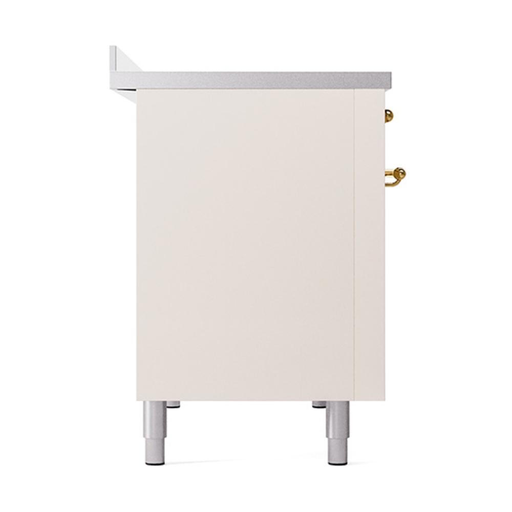 Ilve UNI486QNMPAWG Ilve Uni486Qnmpawg Nostalgie Ii Noblesse 48" Induction Range (Solid Door, Antique White, Brass)