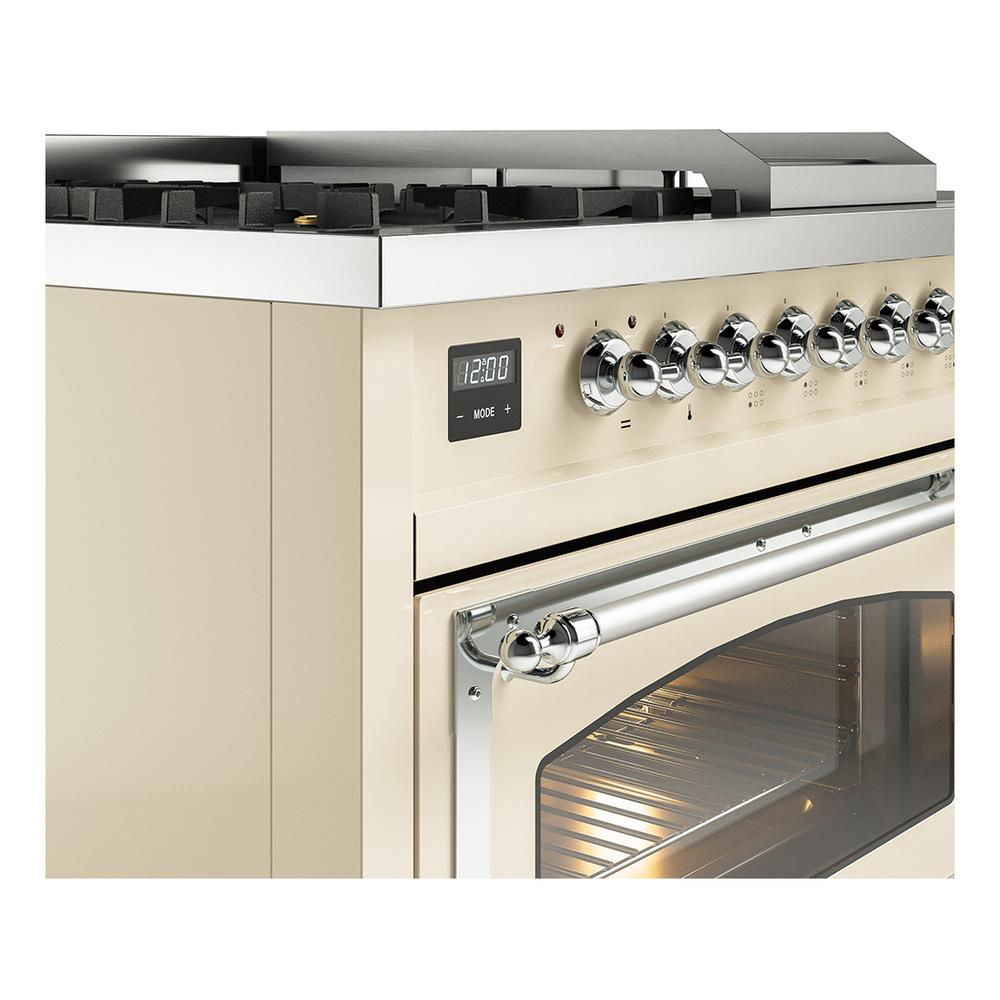 Ilve UN48FSNMPAWC Ilve Un48Fsnmpawc Nostalgie Ii Noblesse 48" Dual Fuel Range (5 Sealed Burners + Griddle + French Top, Natural Gas, Triple Glass Door, Antique White, Chrome)