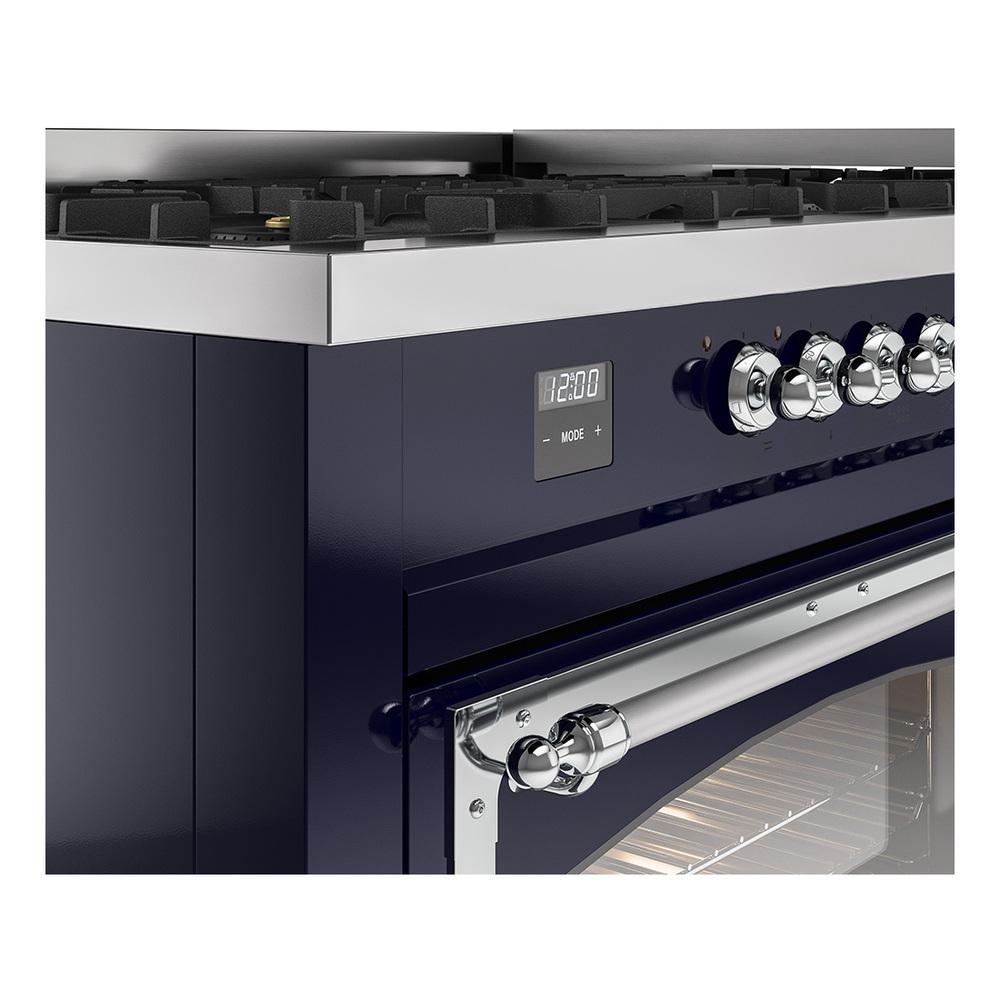 Ilve UN60FNMPMBCLP Ilve Un60Fnmpmbclp Nostalgie Ii Noblesse 60" Dual Fuel Range (9 Sealed Burners + Griddle, Liquid Propane, Triple Glass Door, Midnight Blue, Chrome)
