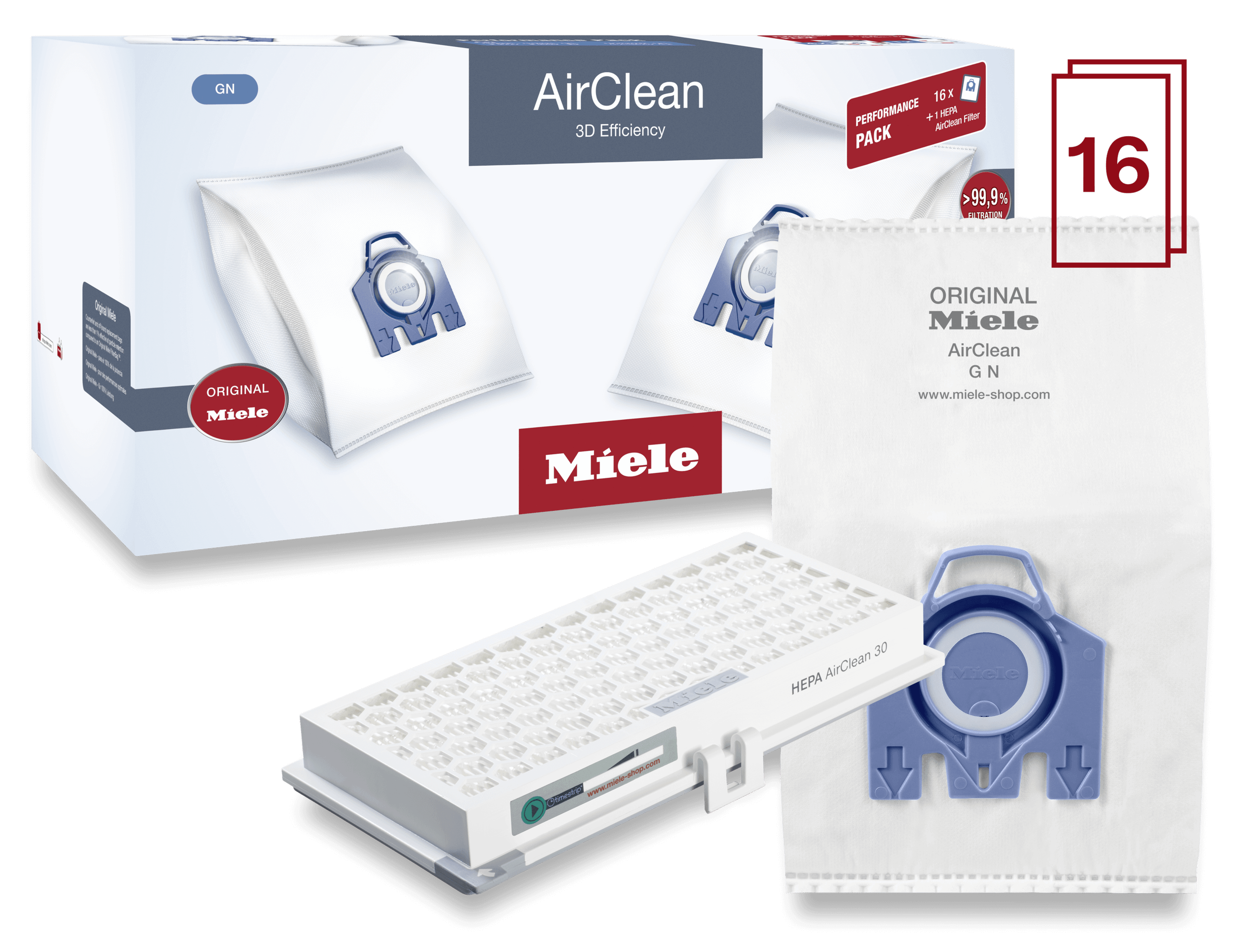 Miele GNHA30PERFORMANCEAIRCLEAN3D Performance Pack Airclean 3D Efficiency Gn 30 - 16 Dustbags And 1 Hepa Airclean Filter At A Discount Price