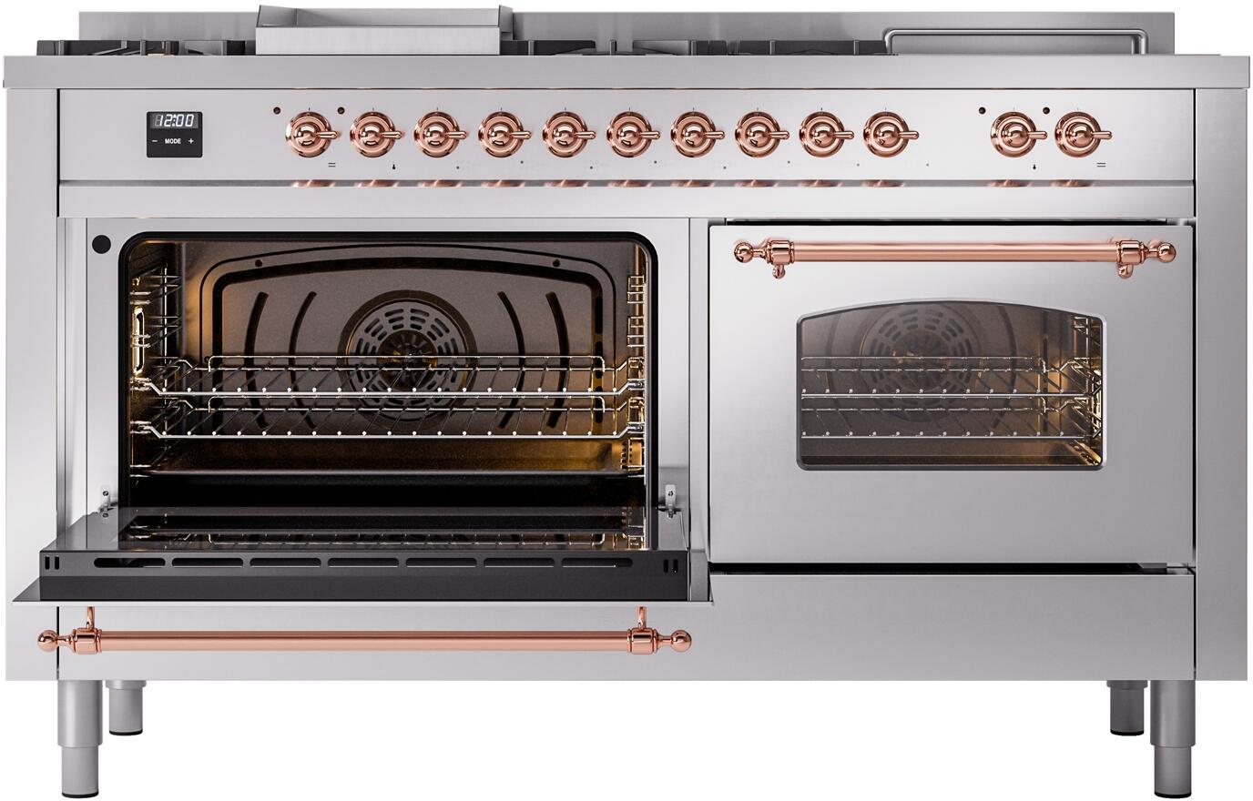 Ilve UP60FSNMPSSPLP Nostalgie Ii 60 Inch Dual Fuel Liquid Propane Freestanding Range In Stainless Steel With Copper Trim