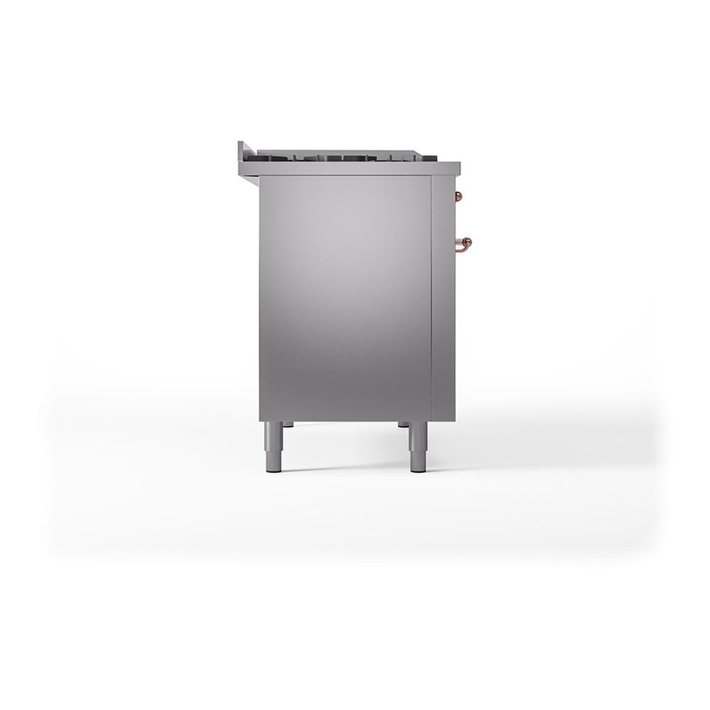Ilve UN48FSQNMPSSPLP Ilve Un48Fsqnmpssplp Nostalgie Ii Noblesse 48" Dual Fuel Range (5 Sealed Burners + Griddle + French Top, Liquid Propane, Solid Door, Stainless Steel, Copper)