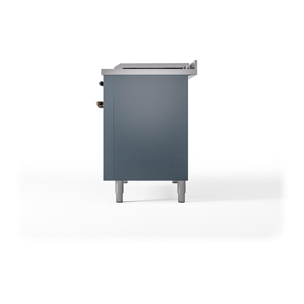 Ilve UN48FSQNMPBGB Ilve Un48Fsqnmpbgb Nostalgie Ii Noblesse 48" Dual Fuel Range (5 Sealed Burners + Griddle + French Top, Natural Gas, Solid Door, Blue Grey, Burnished)