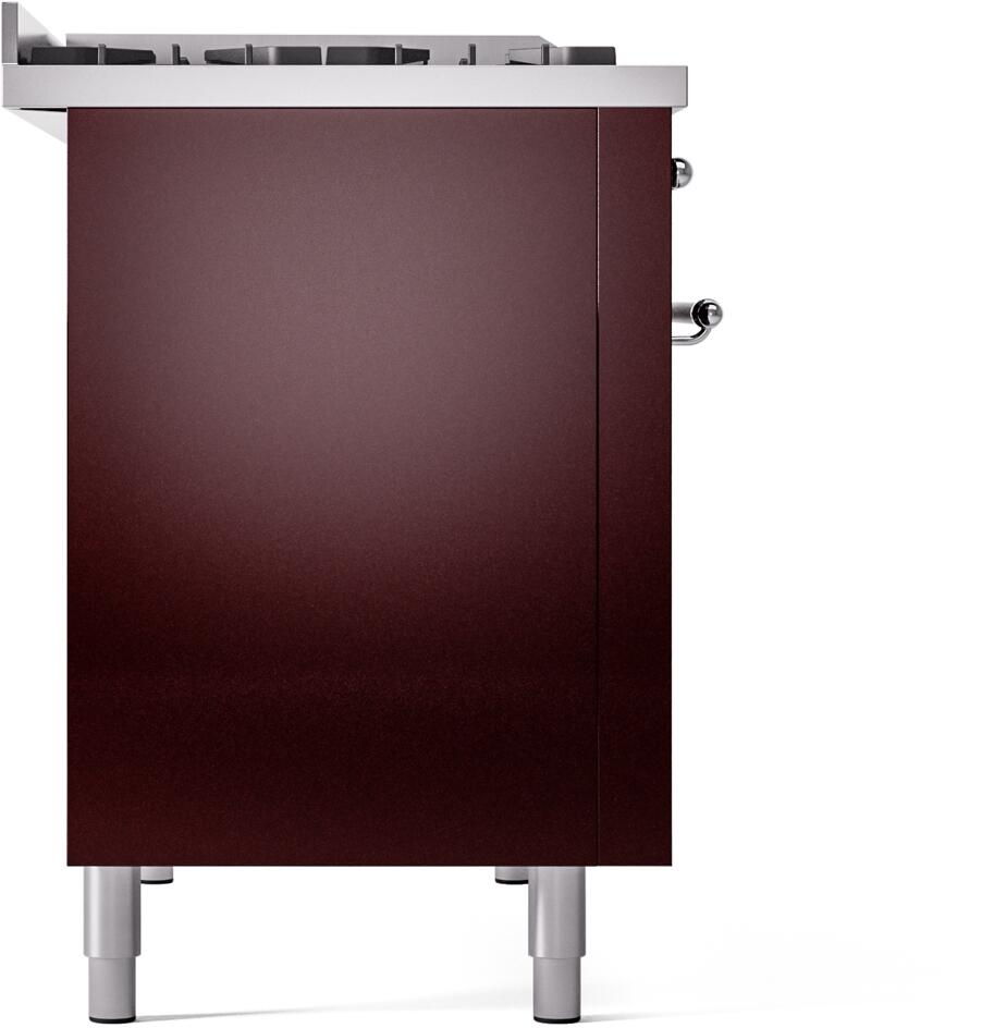Ilve UP48FNMPBUC Nostalgie Ii 48 Inch Dual Fuel Natural Gas Freestanding Range In Burgundy With Chrome Trim