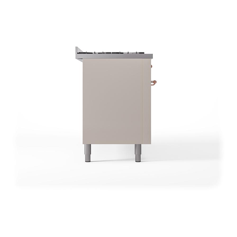 Ilve UN60FQNMPAWPLP Ilve Un60Fqnmpawplp Nostalgie Ii Noblesse 60" Dual Fuel Range (9 Sealed Burners + Griddle, Liquid Propane, Solid Door, Antique White, Copper)