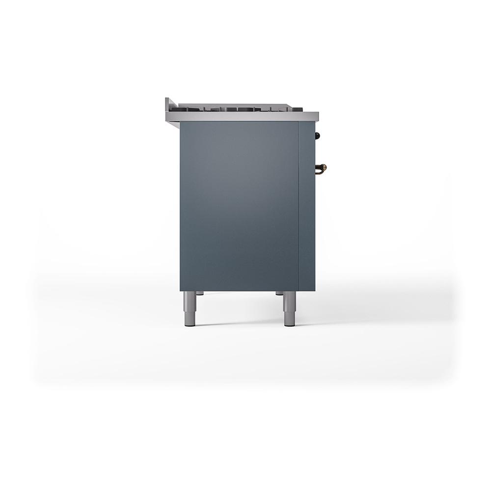 Ilve UN48FSQNMPBGBLP Ilve Un48Fsqnmpbgblp Nostalgie Ii Noblesse 48" Dual Fuel Range (5 Sealed Burners + Griddle + French Top, Liquid Propane, Solid Door, Blue Grey, Burnished)