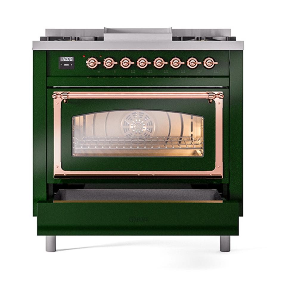 Ilve UN36FNMPEGP Ilve Un36Fnmpegp Nostalgie Ii Noblesse 36" Dual Fuel Range (Natural Gas, Triple Glass Door, Emerald Green, Copper)