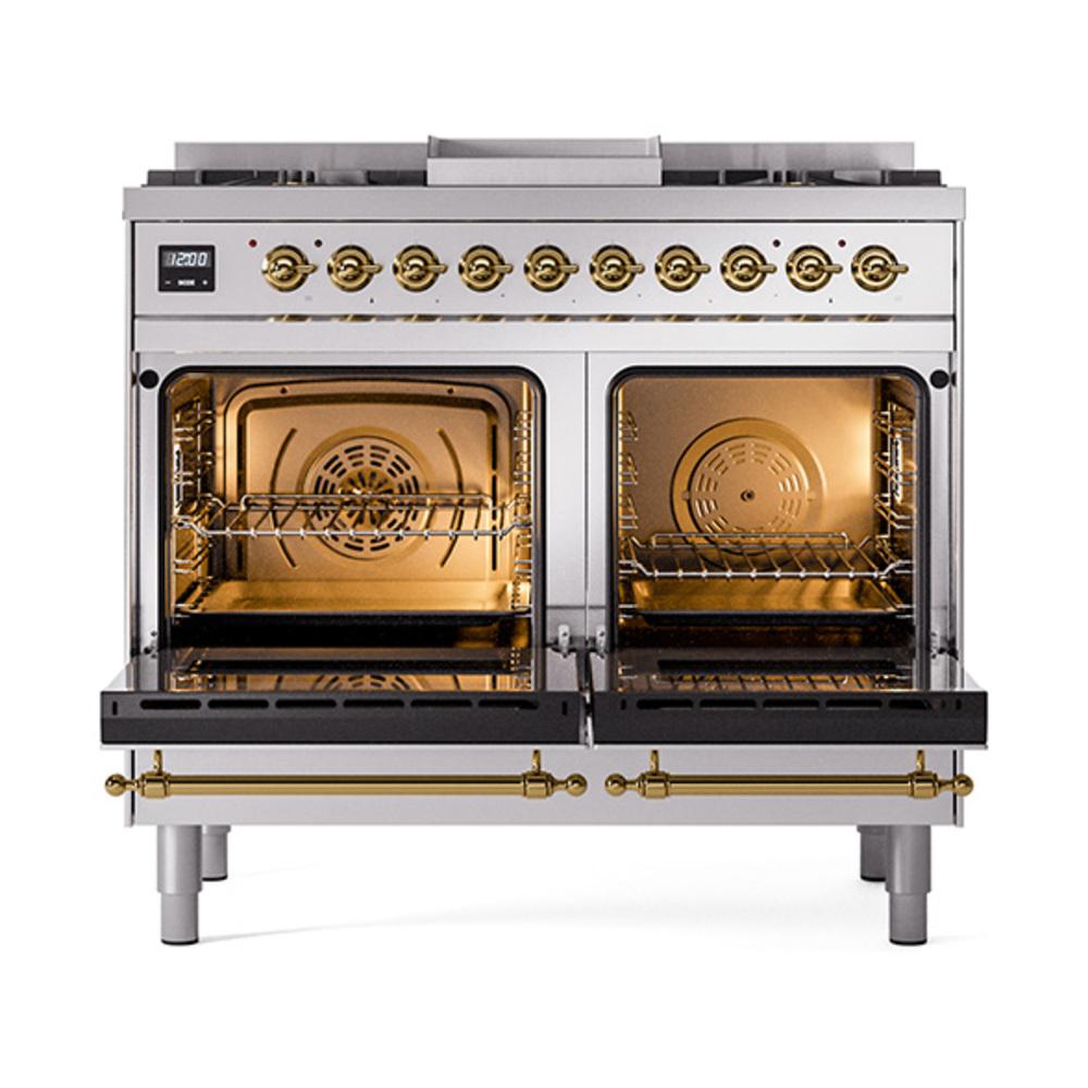 Ilve UND40FNMPSSGLP Ilve Und40Fnmpssglp Nostalgie Ii Noblesse 40" Dual Fuel Range (Liquid Propane, Triple Glass Door, Stainless Steel, Brass)