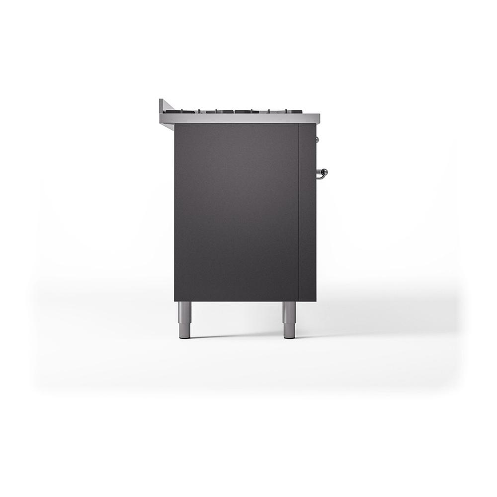 Ilve UN60FQNMPMGCLP Ilve Un60Fqnmpmgclp Nostalgie Ii Noblesse 60" Dual Fuel Range (9 Sealed Burners + Griddle, Liquid Propane, Solid Door, Graphite Matte, Chrome)