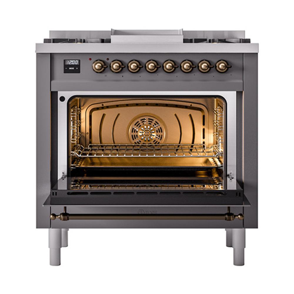 Ilve UN36FNMPMGB Ilve Un36Fnmpmgb Nostalgie Ii Noblesse 36" Dual Fuel Range (Natural Gas, Triple Glass Door, Graphite Matte, Burnished)