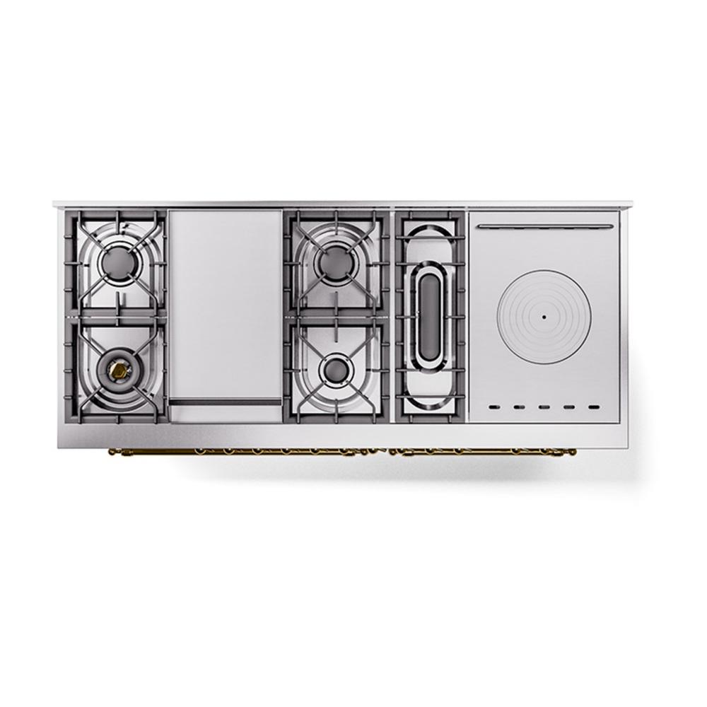 Ilve UN60FSNMPWHGLP Ilve Un60Fsnmpwhglp Nostalgie Ii Noblesse 60" Dual Fuel Range (7 Sealed Burners + Griddle + French Top, Liquid Propane, Triple Glass Door, White, Brass)