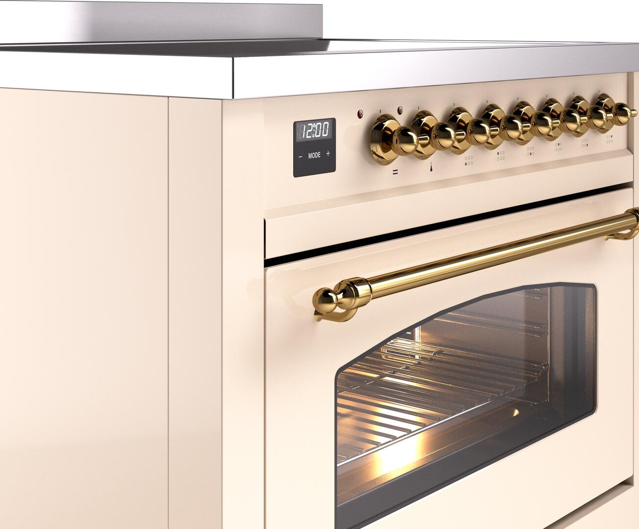 Ilve UPI366NMPAWG Nostalgie Ii 36 Inch Electric Freestanding Range In Antique White With Brass Trim