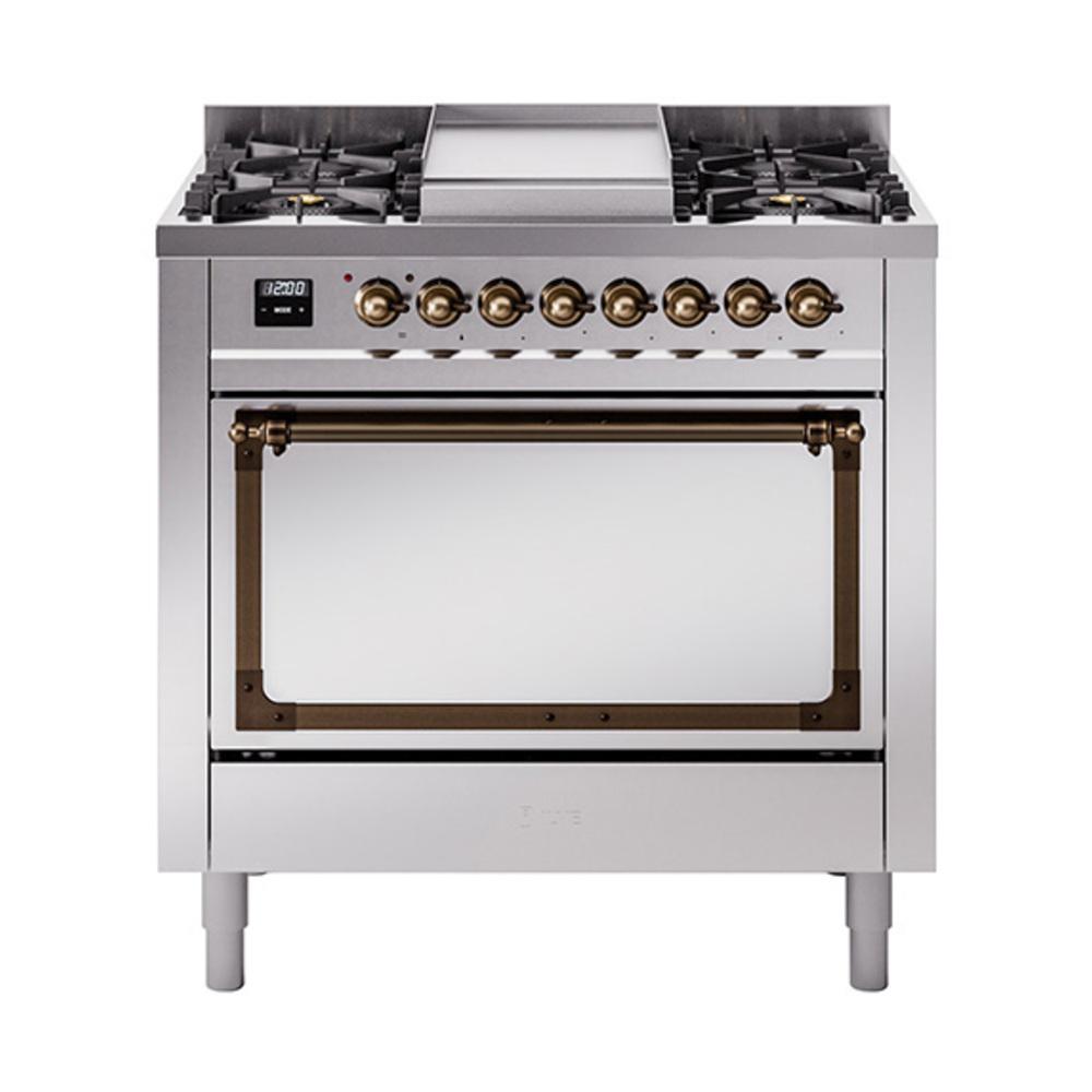Ilve UN36FQNMPSSB Ilve Un36Fqnmpssb Nostalgie Ii Noblesse 36" Dual Fuel Range (Natural Gas, Solid Door, Stainless Steel, Burnished)