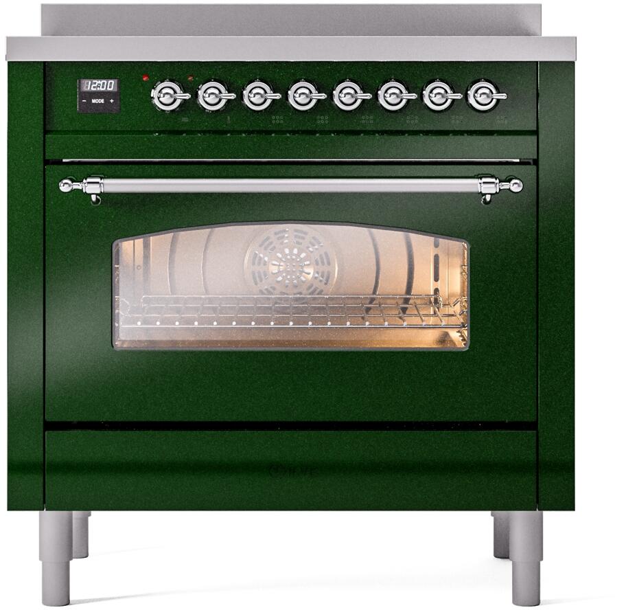 Ilve UPI366NMPEGC Nostalgie Ii 36 Inch Electric Freestanding Range In Emerald Green With Chrome Trim