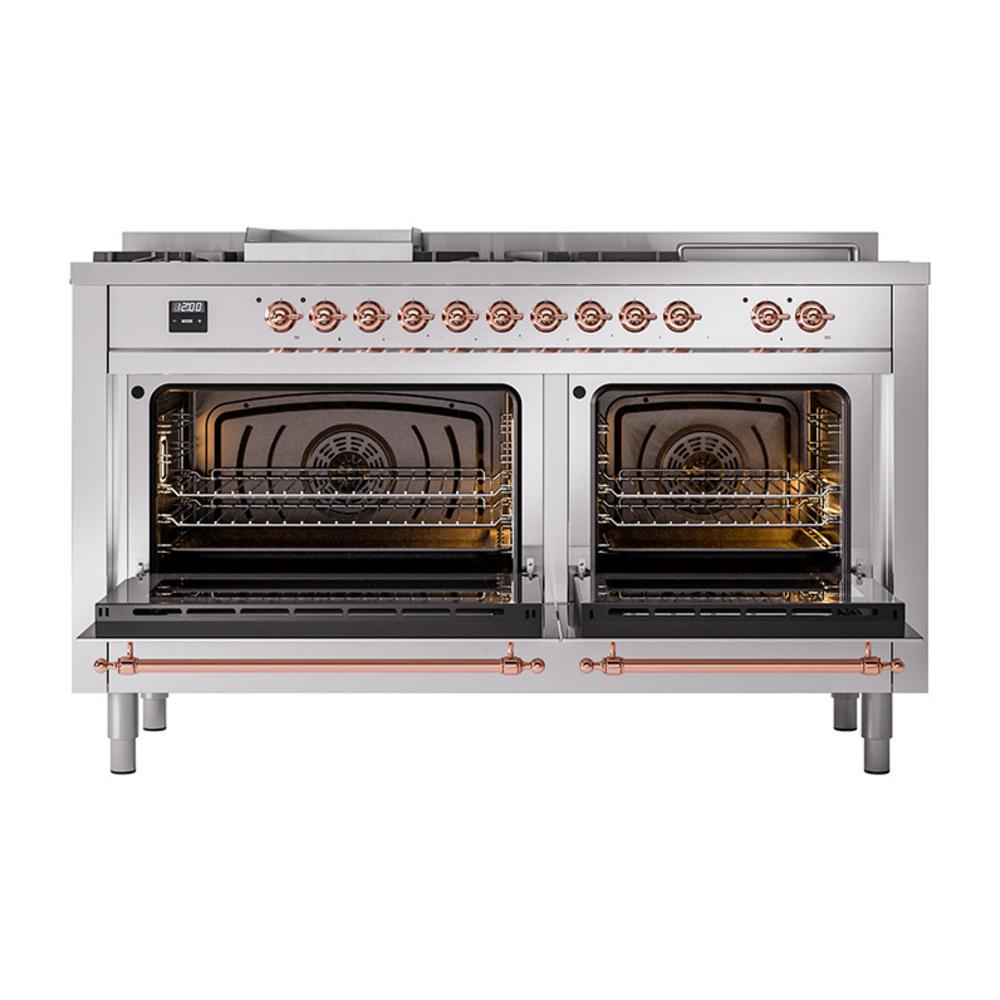 Ilve UN60FSNMPSSPLP Ilve Un60Fsnmpssplp Nostalgie Ii Noblesse 60" Dual Fuel Range (7 Sealed Burners + Griddle + French Top, Liquid Propane, Triple Glass Door, Stainless Steel, Copper)