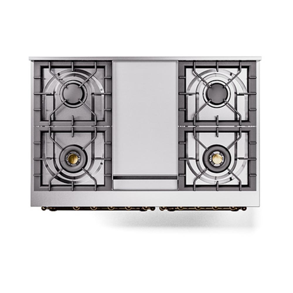 Ilve UND40FQNMPMBB Ilve Und40Fqnmpmbb Nostalgie Ii Noblesse 40" Dual Fuel Range (Natural Gas, Solid Door, Midnight Blue, Burnished)