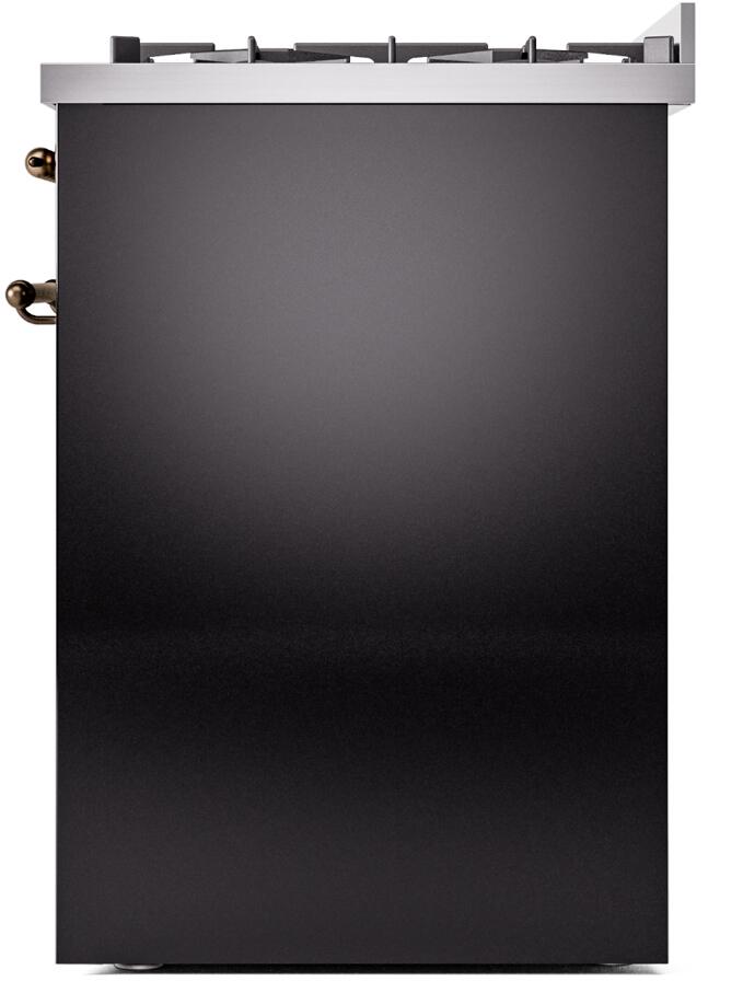 Ilve UP30NMPBKB Nostalgie Ii 30 Inch Dual Fuel Natural Gas Freestanding Range In Glossy Black With Bronze Trim