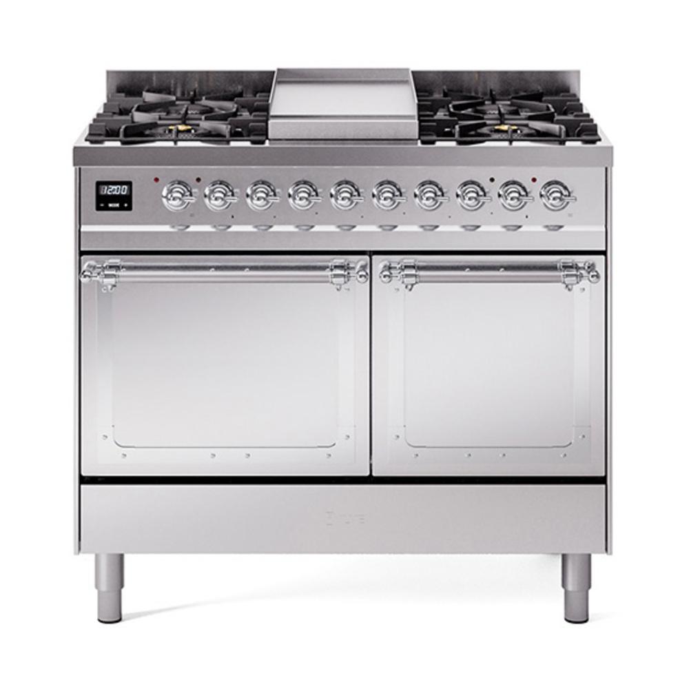 Ilve UND40FQNMPSSC Ilve Und40Fqnmpssc Nostalgie Ii Noblesse 40" Dual Fuel Range (Natural Gas, Solid Door, Stainless Steel, Chrome)