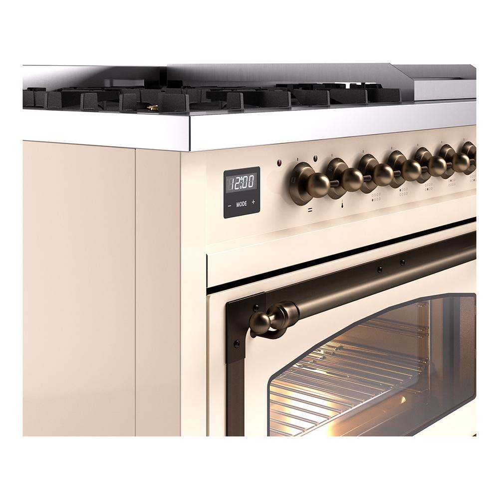 Ilve UN48FNMPAWB Ilve Un48Fnmpawb Nostalgie Ii Noblesse 48" Dual Fuel Range (8 Sealed Burners + Griddle, Natural Gas, Triple Glass Door, Antique White, Burnished)
