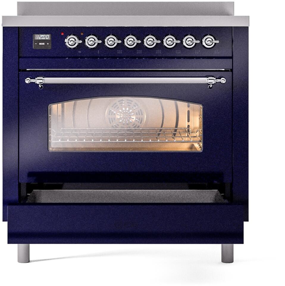 Ilve UPI366NMPMBC Nostalgie Ii 36 Inch Electric Freestanding Range In Blue With Chrome Trim