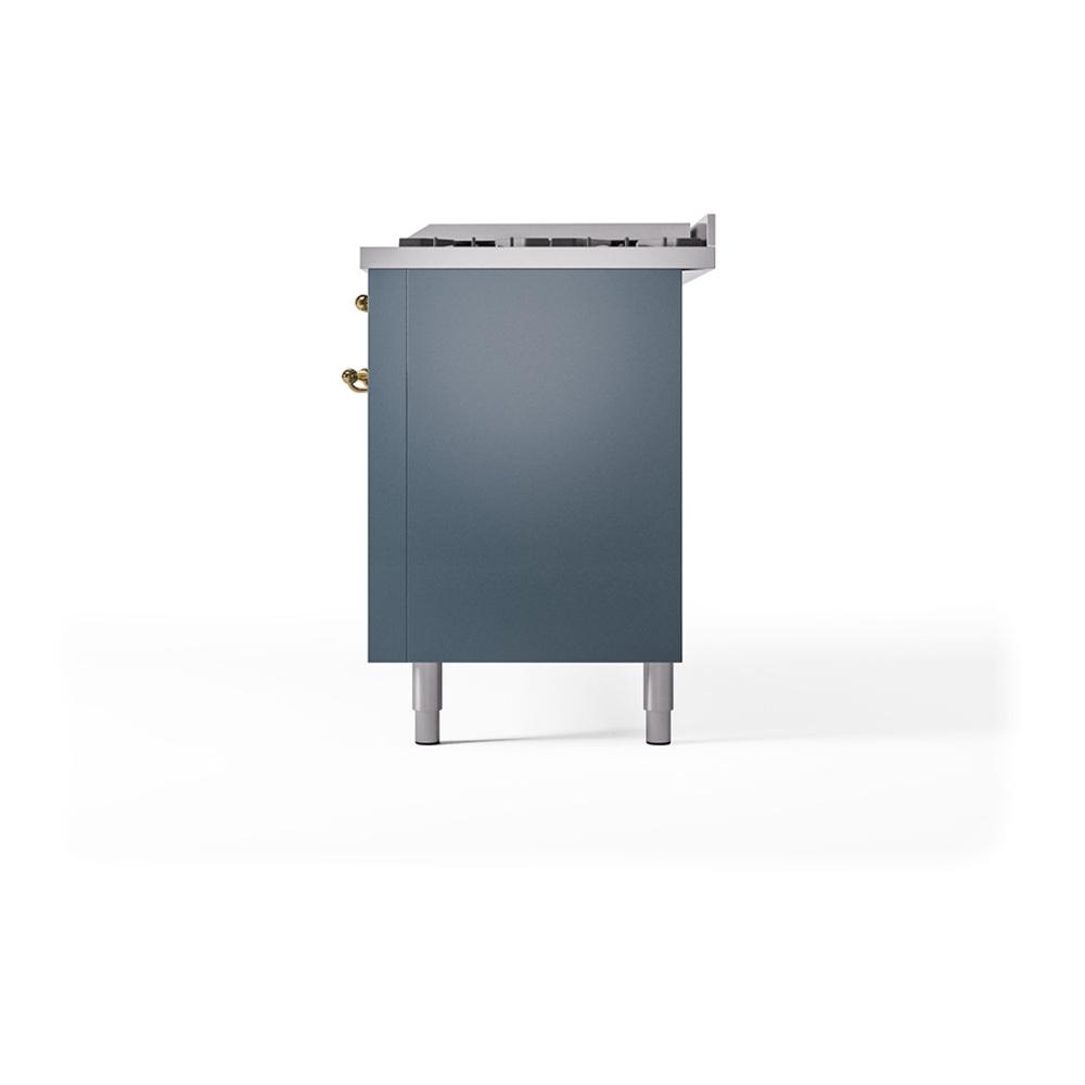 Ilve UN60FQNMPBGGLP Ilve Un60Fqnmpbgglp Nostalgie Ii Noblesse 60" Dual Fuel Range (9 Sealed Burners + Griddle, Liquid Propane, Solid Door, Blue Grey, Brass)