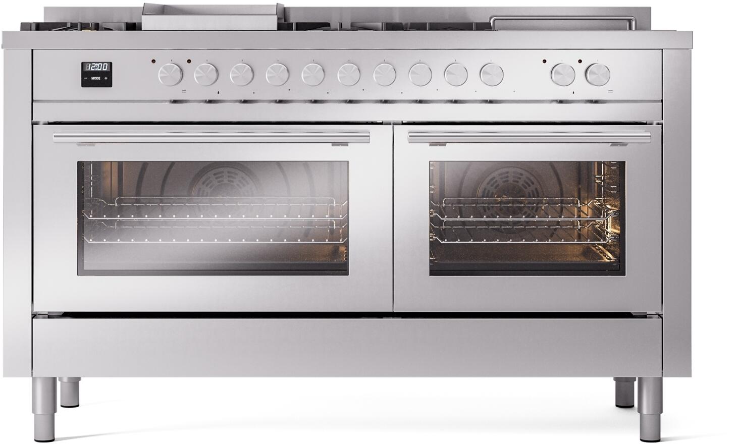 Ilve UP60FSWMPSSLP Professional Plus Ii 60 Inch Dual Fuel Liquid Propane Freestanding Range In Stainless Steel With Trim