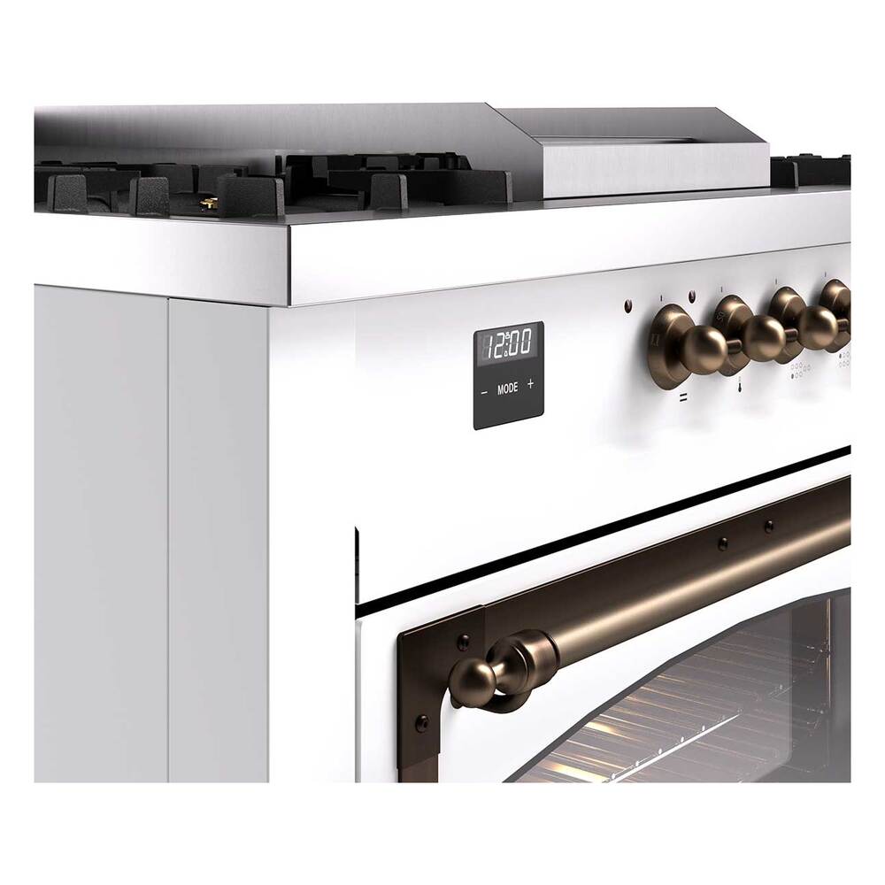 Ilve UN60FSNMPWHBLP Ilve Un60Fsnmpwhblp Nostalgie Ii Noblesse 60" Dual Fuel Range (7 Sealed Burners + Griddle + French Top, Liquid Propane, Triple Glass Door, White, Burnished)