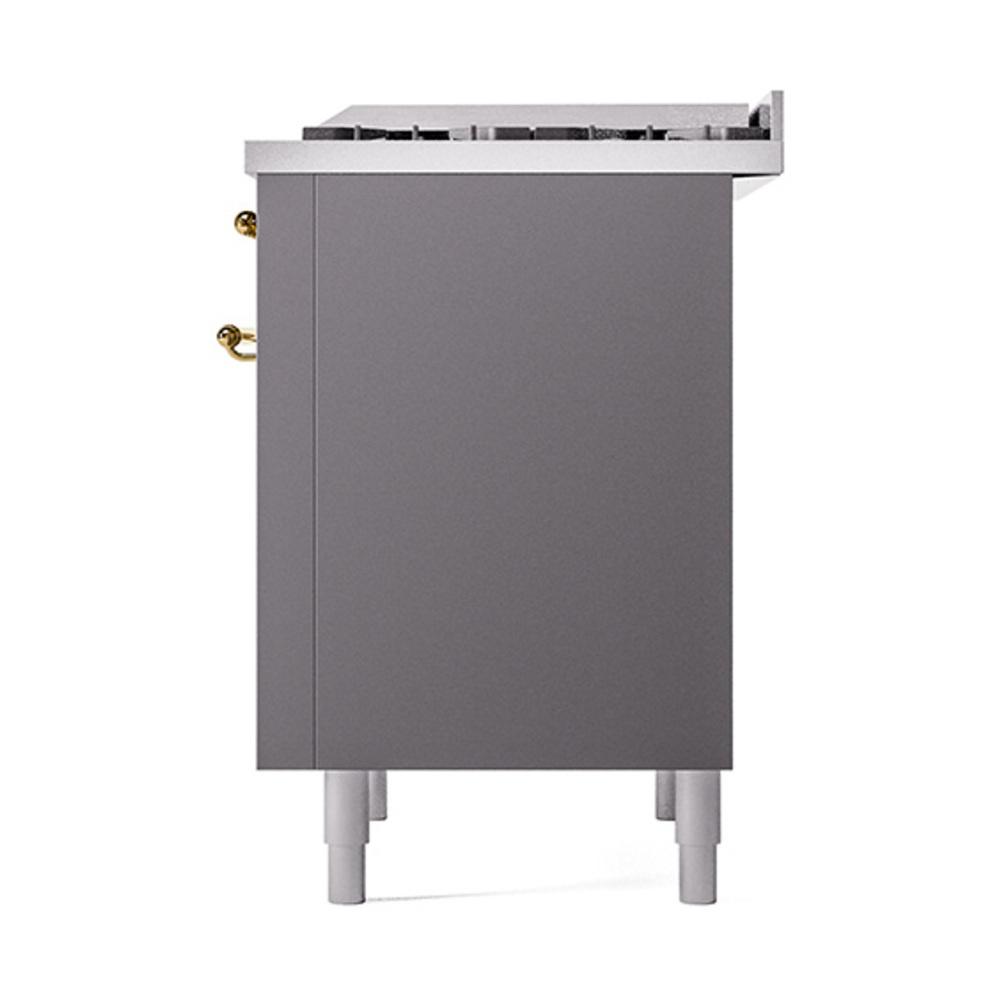 Ilve UN36FQNMPMGGLP Ilve Un36Fqnmpmgglp Nostalgie Ii Noblesse 36" Dual Fuel Range (Liquid Propane, Solid Door, Graphite Matte, Brass)