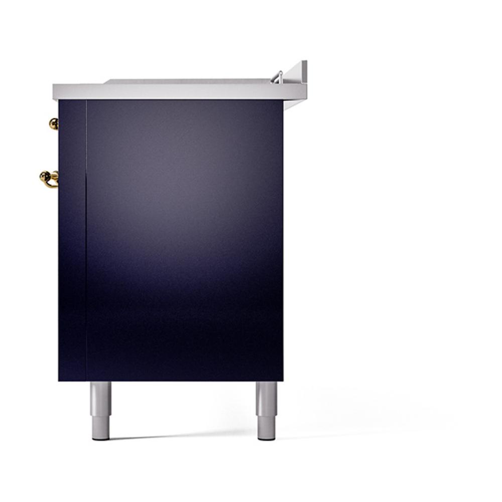Ilve UN60FSQNMPMBGLP Ilve Un60Fsqnmpmbglp Nostalgie Ii Noblesse 60" Dual Fuel Range (7 Sealed Burners + Griddle + French Top, Liquid Propane, Solid Door, Midnight Blue, Brass)