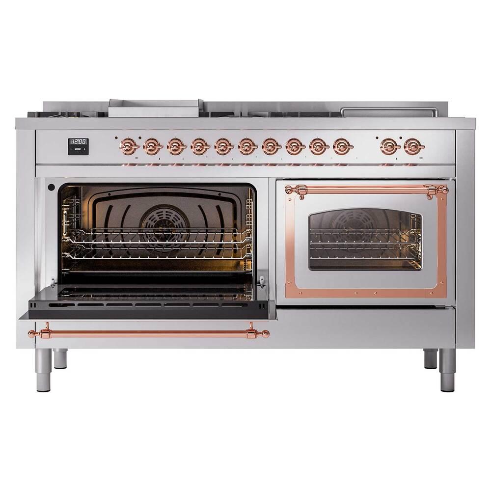 Ilve UN60FSNMPSSP Ilve Un60Fsnmpssp Nostalgie Ii Noblesse 60" Dual Fuel Range (7 Sealed Burners + Griddle + French Top, Natural Gas, Triple Glass Door, Stainless Steel, Copper)