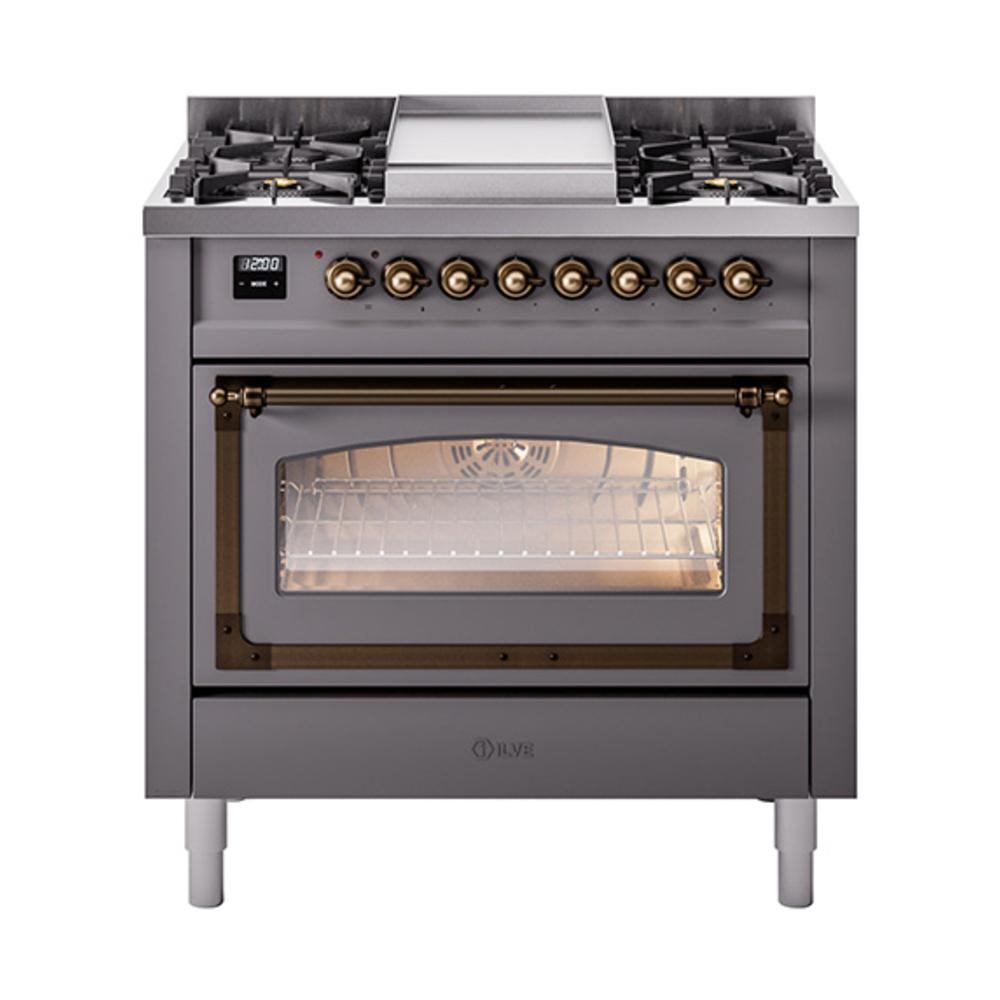 Ilve UN36FNMPMGBLP Ilve Un36Fnmpmgblp Nostalgie Ii Noblesse 36" Dual Fuel Range (Liquid Propane, Triple Glass Door, Graphite Matte, Burnished)