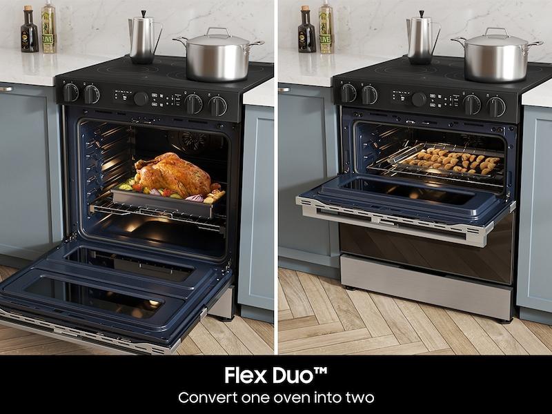 Samsung NSE6DG8550SR Bespoke Smart Slide-In Electric Range 6.3 Cu. Ft. With Flex Duo™ & Illuminated Precision Knobs In Stainless Steel