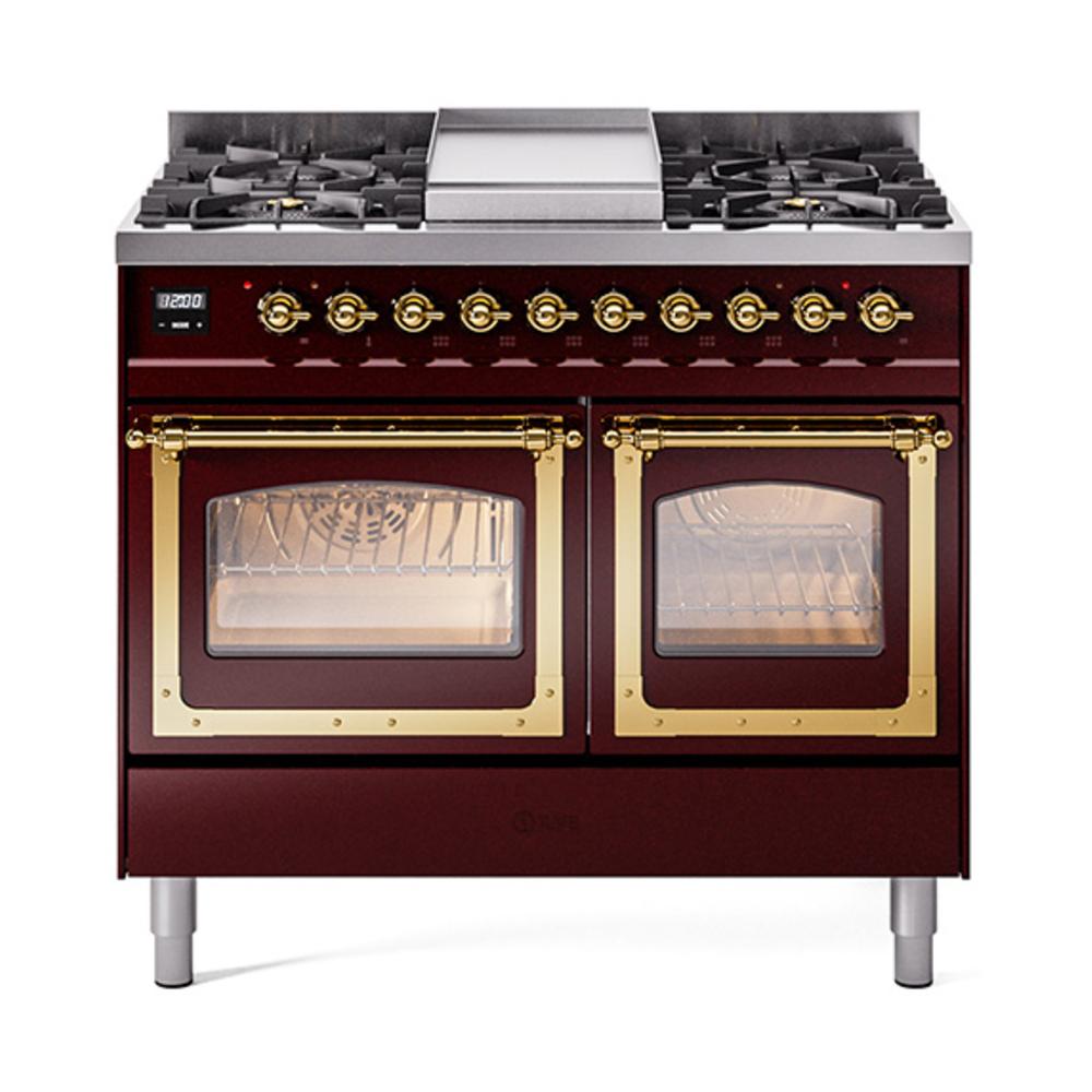 Ilve UND40FNMPBUG Ilve Und40Fnmpbug Nostalgie Ii Noblesse 40" Dual Fuel Range (Natural Gas, Triple Glass Door, Burgundy, Brass)