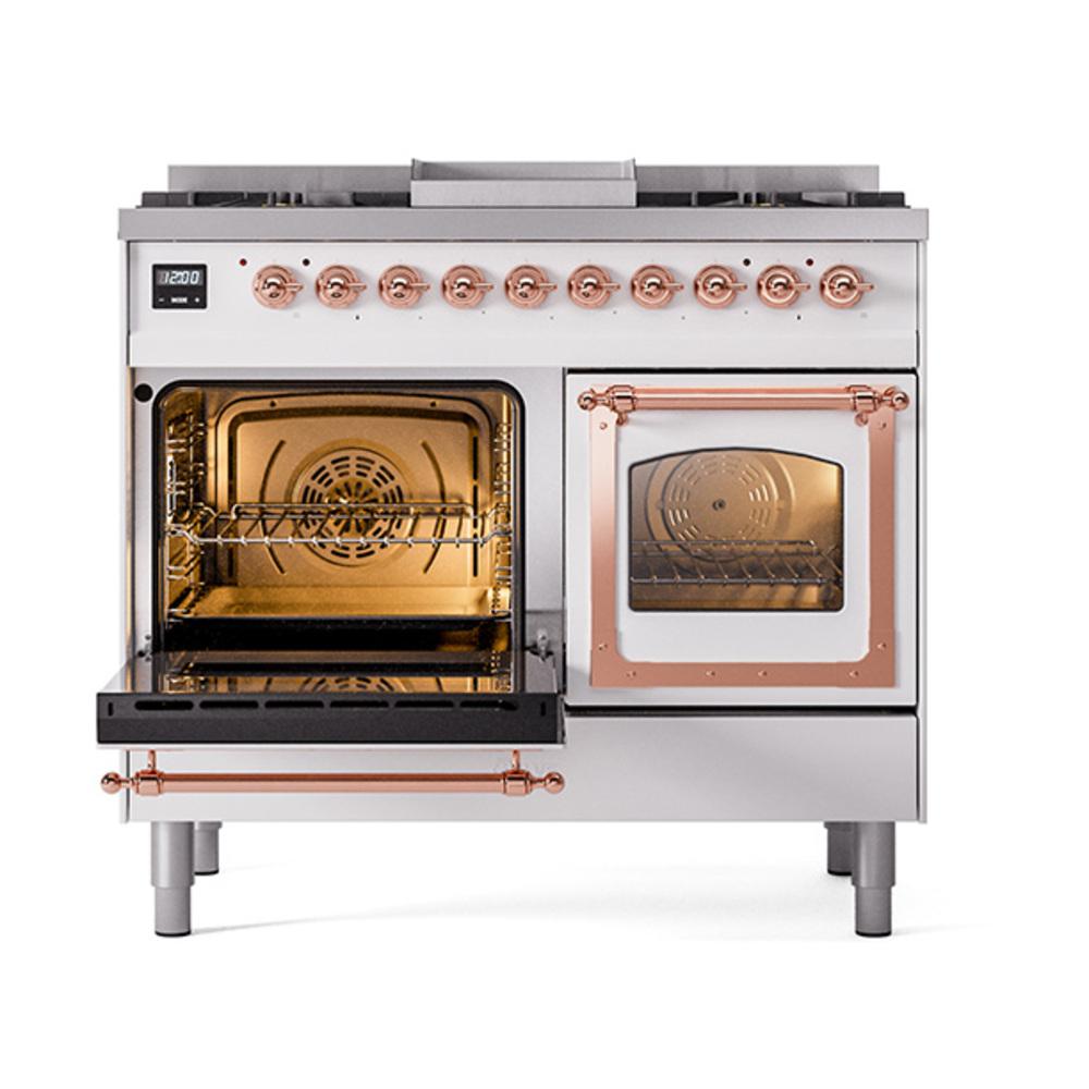 Ilve UND40FNMPWHPLP Ilve Und40Fnmpwhplp Nostalgie Ii Noblesse 40" Dual Fuel Range (Liquid Propane, Triple Glass Door, White, Copper)