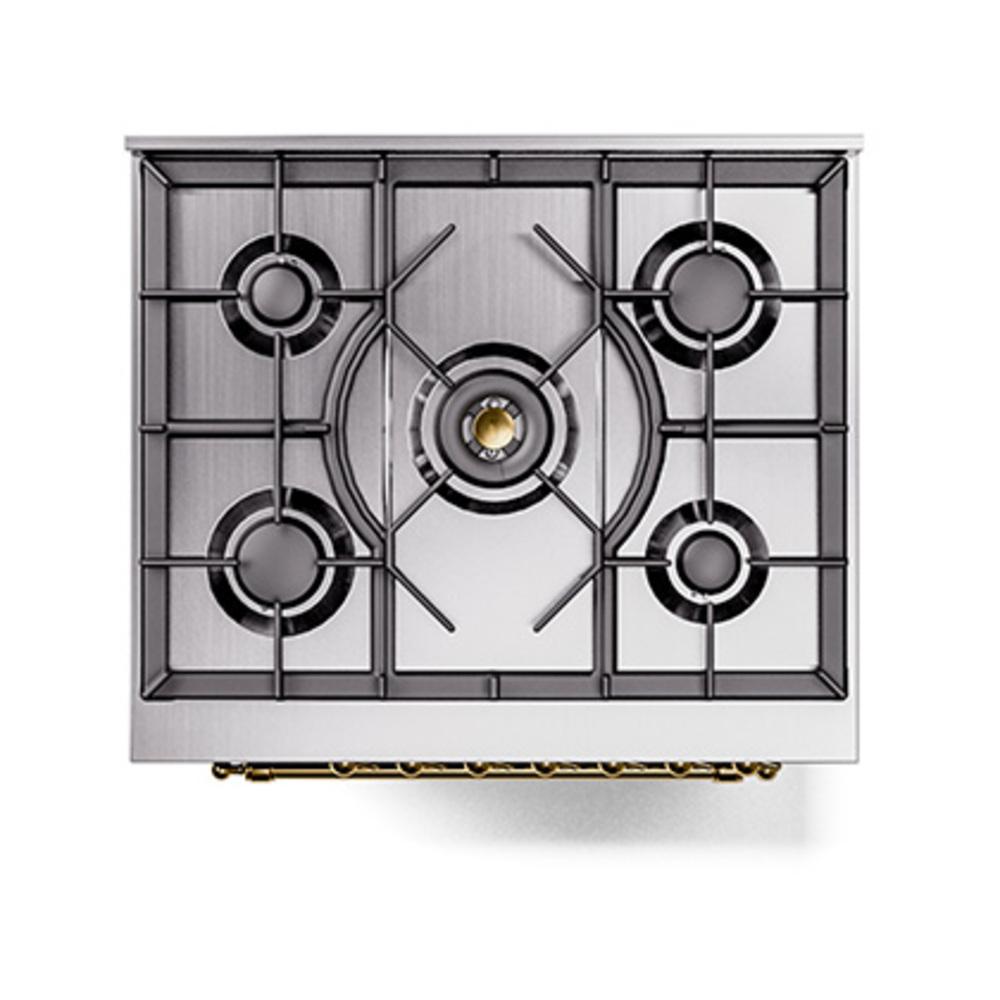 Ilve UN30QNMPMBG Ilve Un30Qnmpmbg Nostalgie Ii Noblesse 30" Dual Fuel Range (Natural Gas, Solid Door, Midnight Blue, Brass)