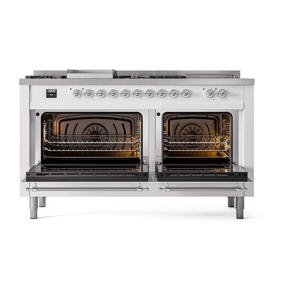 Ilve UN60FSQNMPRAC Ilve Un60Fsqnmprac Nostalgie Ii Noblesse 60" Dual Fuel Range (7 Sealed Burners + Griddle + French Top, Natural Gas, Solid Door, Ral, Chrome)