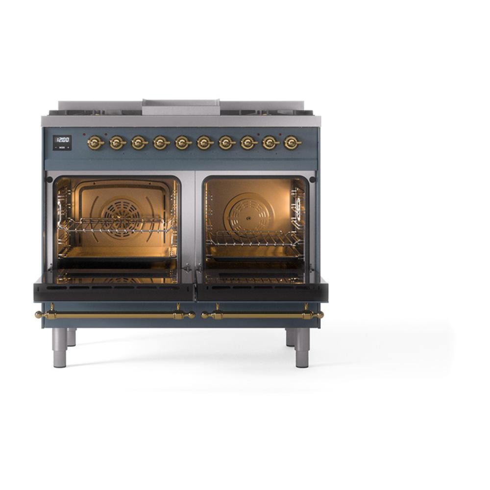 Ilve UND40FQNMPBGGLP Ilve Und40Fqnmpbgglp Nostalgie Ii Noblesse 40" Dual Fuel Range (Liquid Propane, Solid Door, Blue Grey, Brass)
