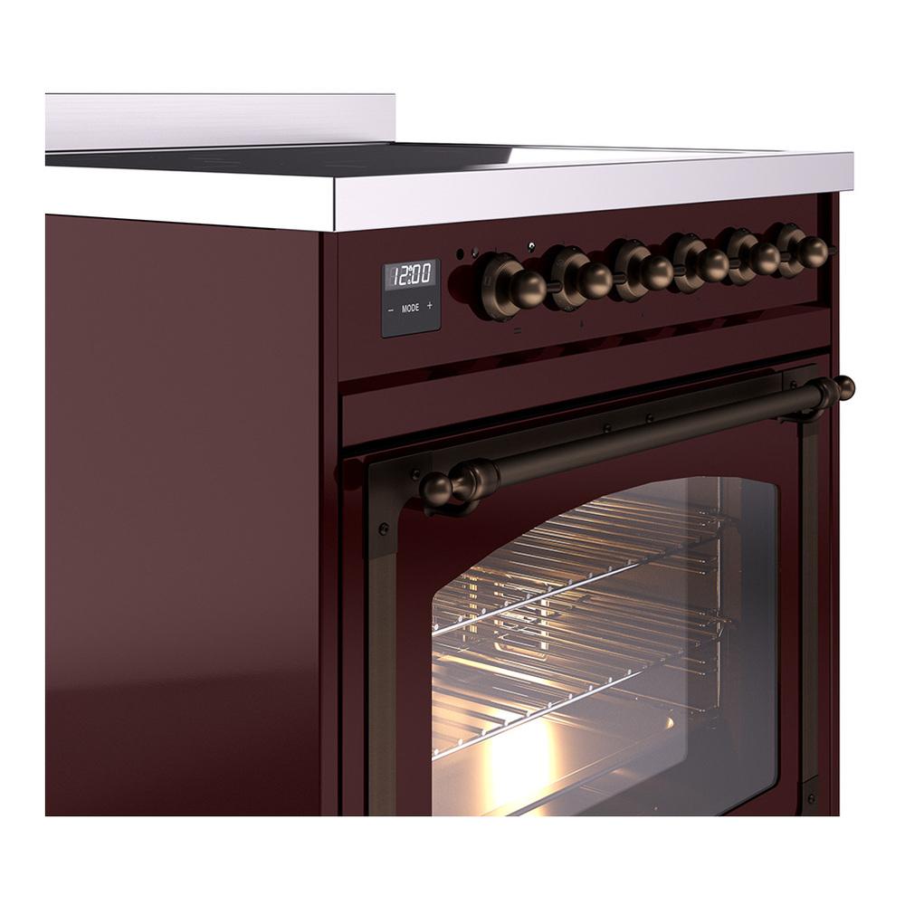 Ilve UNI304NMPBUB Ilve Uni304Nmpbub Nostalgie Ii Noblesse 30" Induction Range (Triple Glass Door, Burgundy, Burnished)
