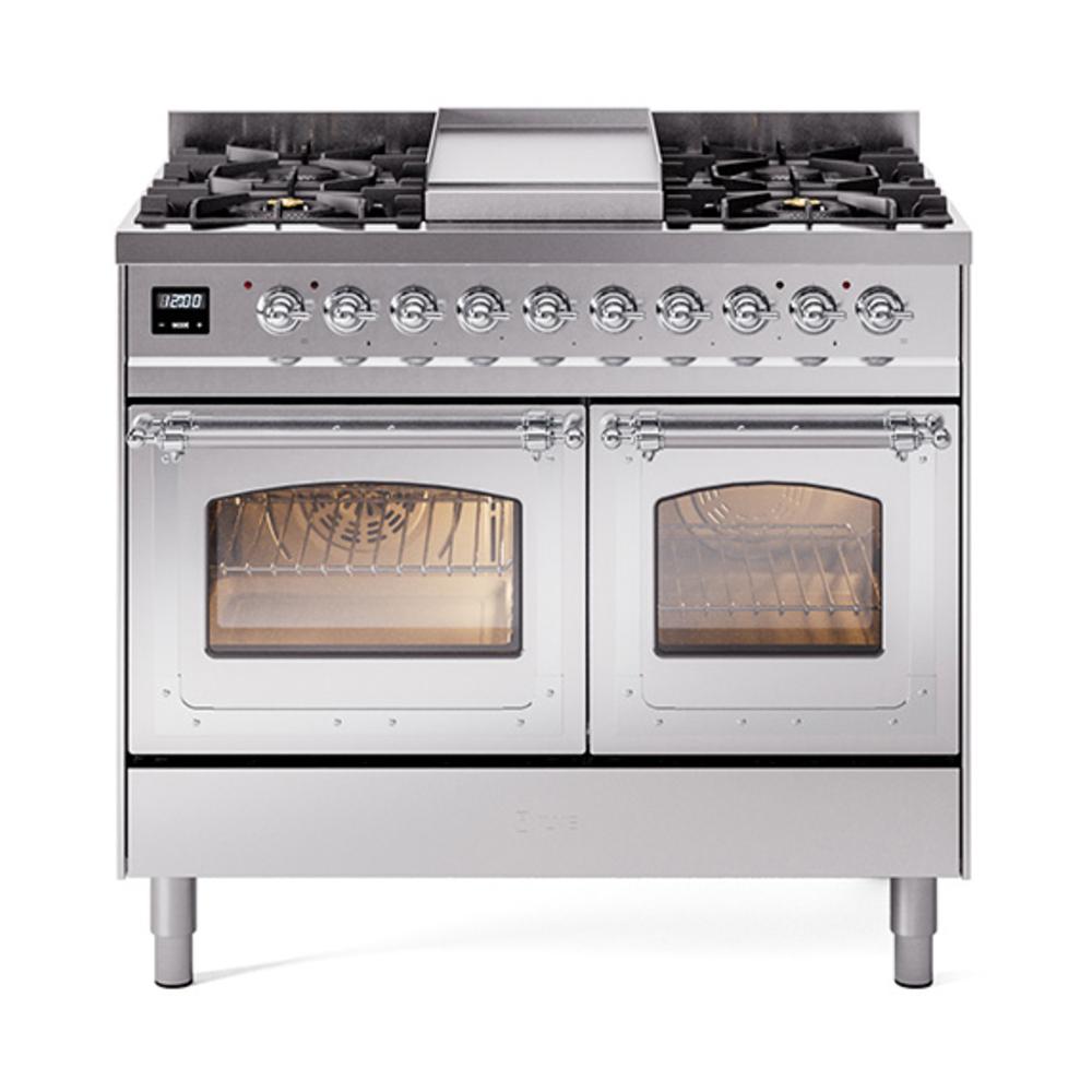 Ilve UND40FNMPSSC Ilve Und40Fnmpssc Nostalgie Ii Noblesse 40" Dual Fuel Range (Natural Gas, Triple Glass Door, Stainless Steel, Chrome)