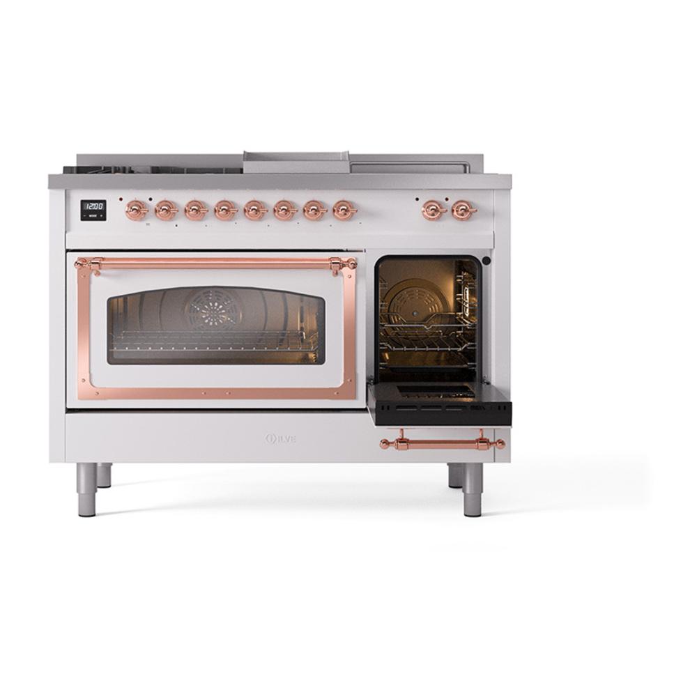 Ilve UN48FSNMPRAPLP Ilve Un48Fsnmpraplp Nostalgie Ii Noblesse 48" Dual Fuel Range (5 Sealed Burners + Griddle + French Top, Liquid Propane, Triple Glass Door, Ral, Copper)