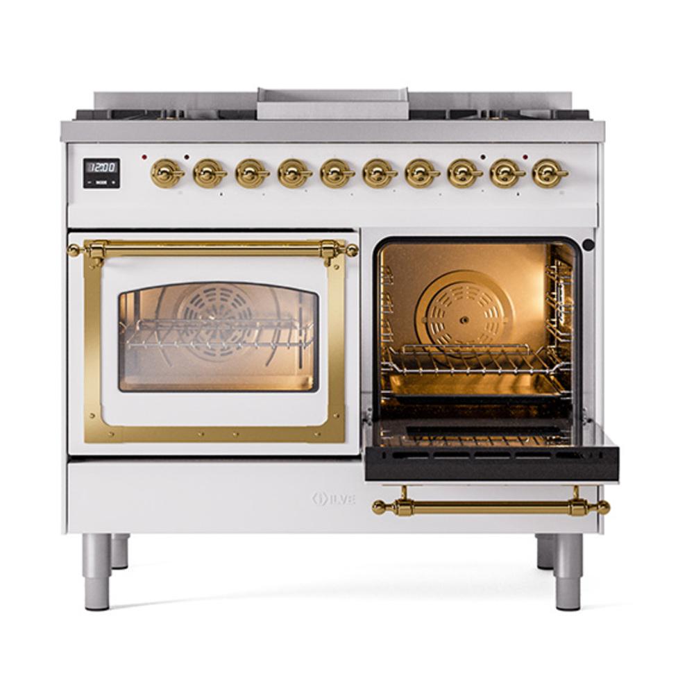 Ilve UND40FNMPWHGLP Ilve Und40Fnmpwhglp Nostalgie Ii Noblesse 40" Dual Fuel Range (Liquid Propane, Triple Glass Door, White, Brass)